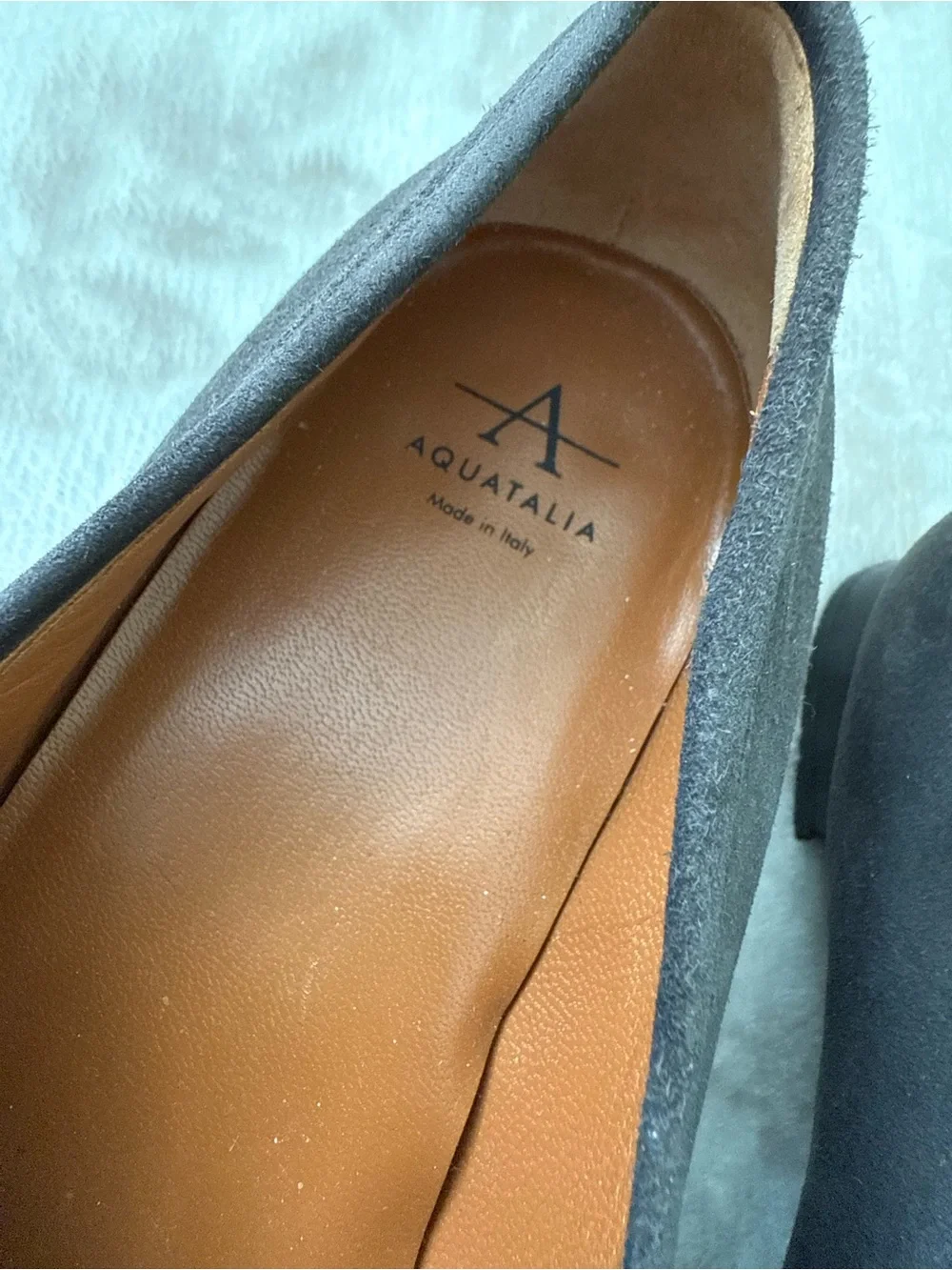 Aquatalia Gray Suede Slip On Loafers Pointed Toe Italy